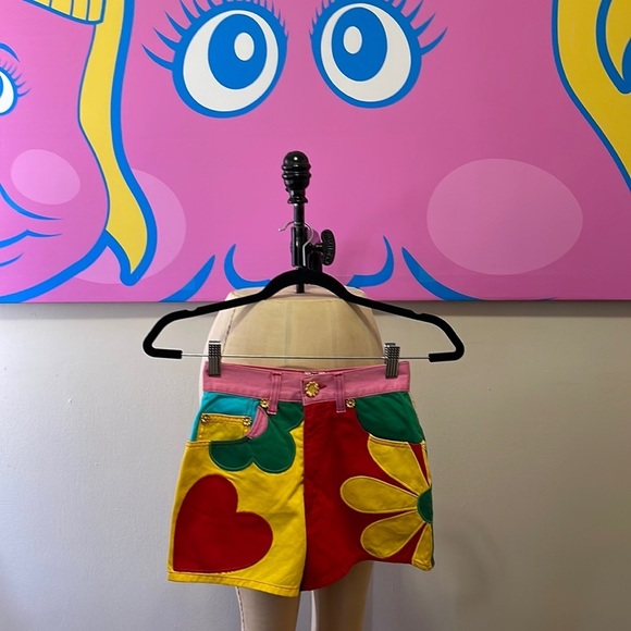 Moschino Jeans Flower Heart Shorts Color Block Vintage